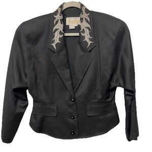 Vntg 1980s Deborah‎ Laws Blazer Embellished Collar Womens10 Western Avante Emo